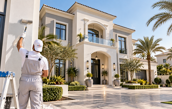 Refreshed villa exterior after professional facade painting in Dubai