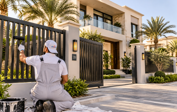 Refreshed metallic fence after professional painting in Dubai