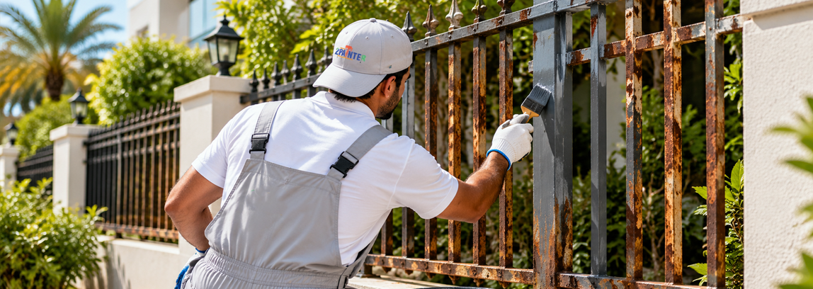 Rust affected metal fence being repainted in Dubai