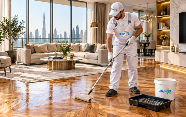 Restored parquet flooring in a modern Dubai interior