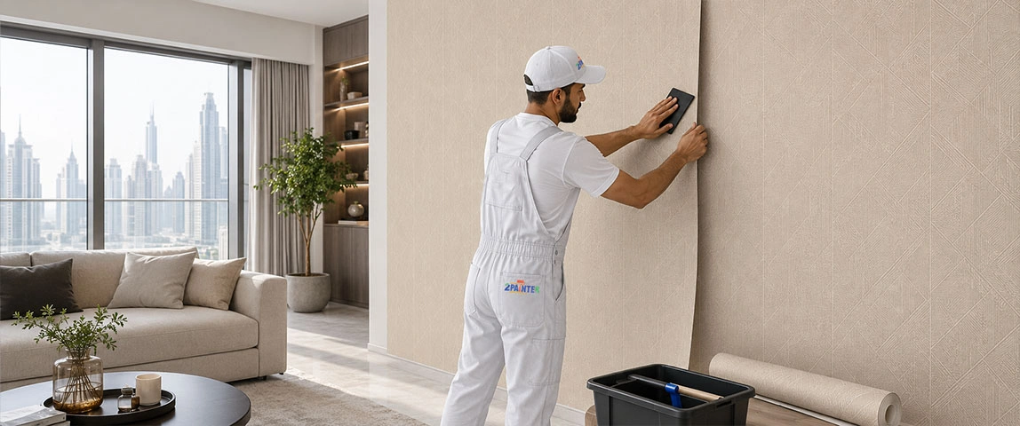 Feature wall wallpaper installation in Dubai